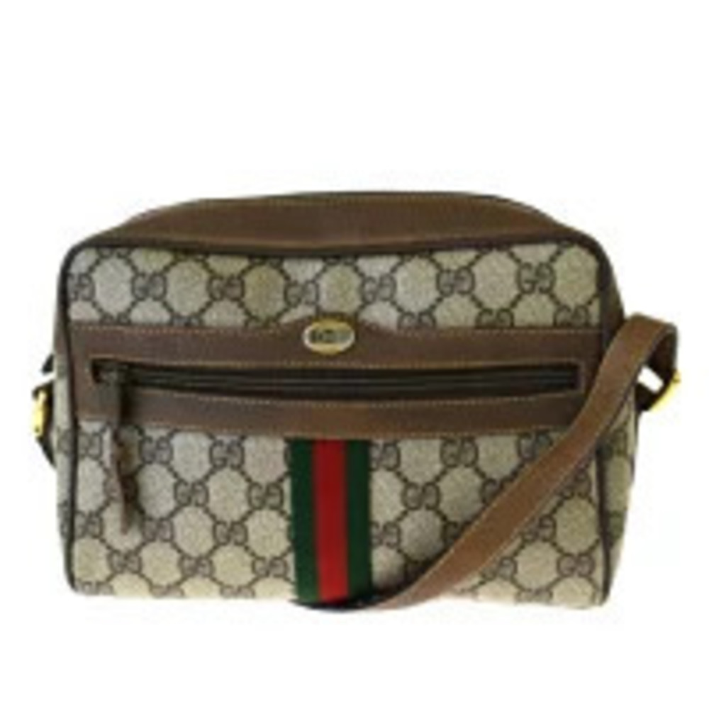 Gucci Sherry Shoulder Bag Interlocking GG Brown Green Red Leather